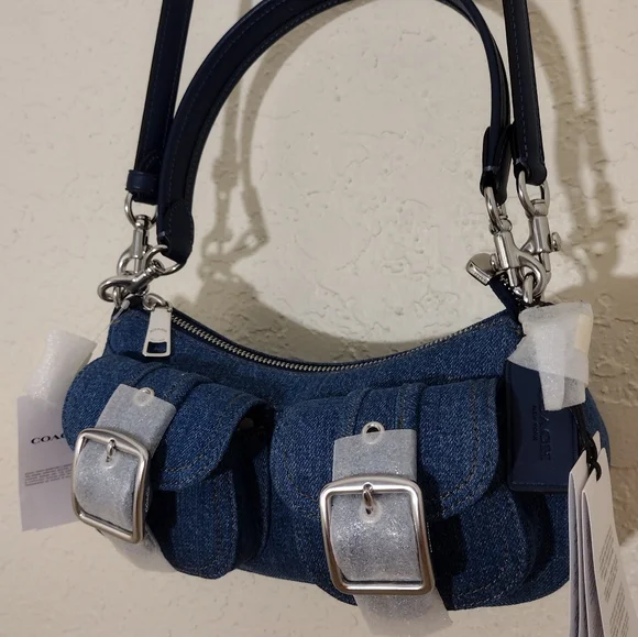 Coach Ashton denim crossbody bag Indigo Silver CAK44 - Picture 3 of 15